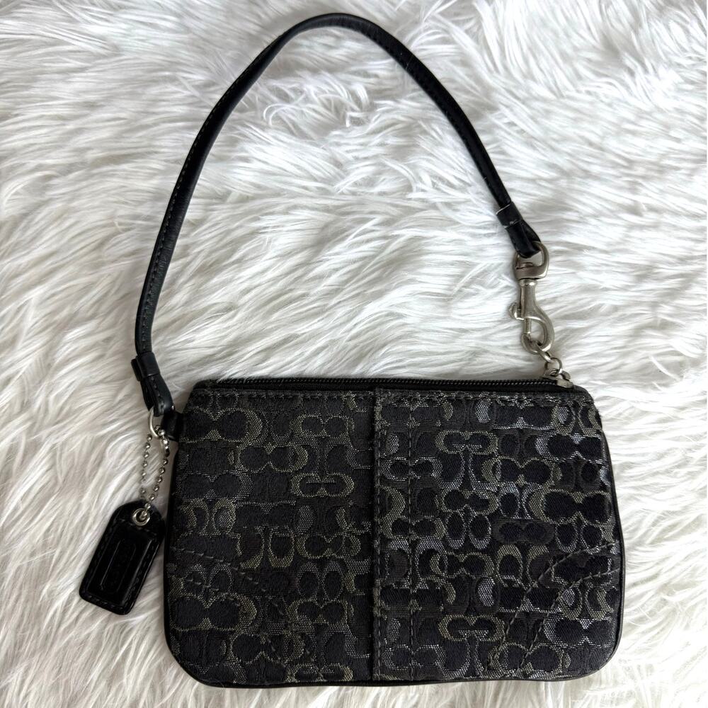 COACH Black Gray Signature Canvas Wristlet
